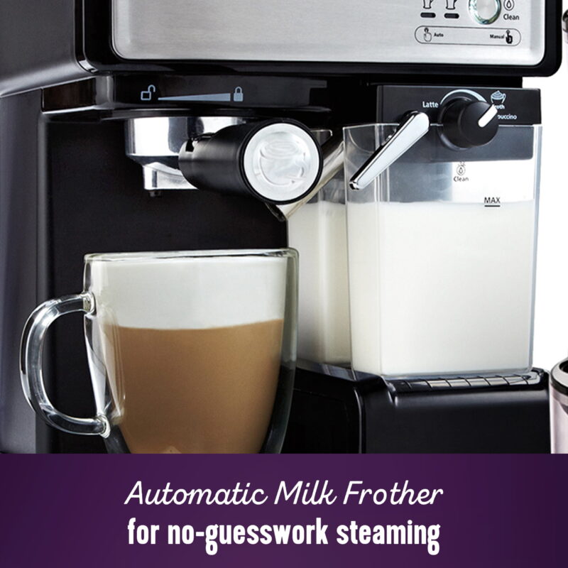 Mr. Coffee Cafe Barista Black & Silver Premium Espresso/Latte/Cappuccino Maker with Milk Frother - Image 2