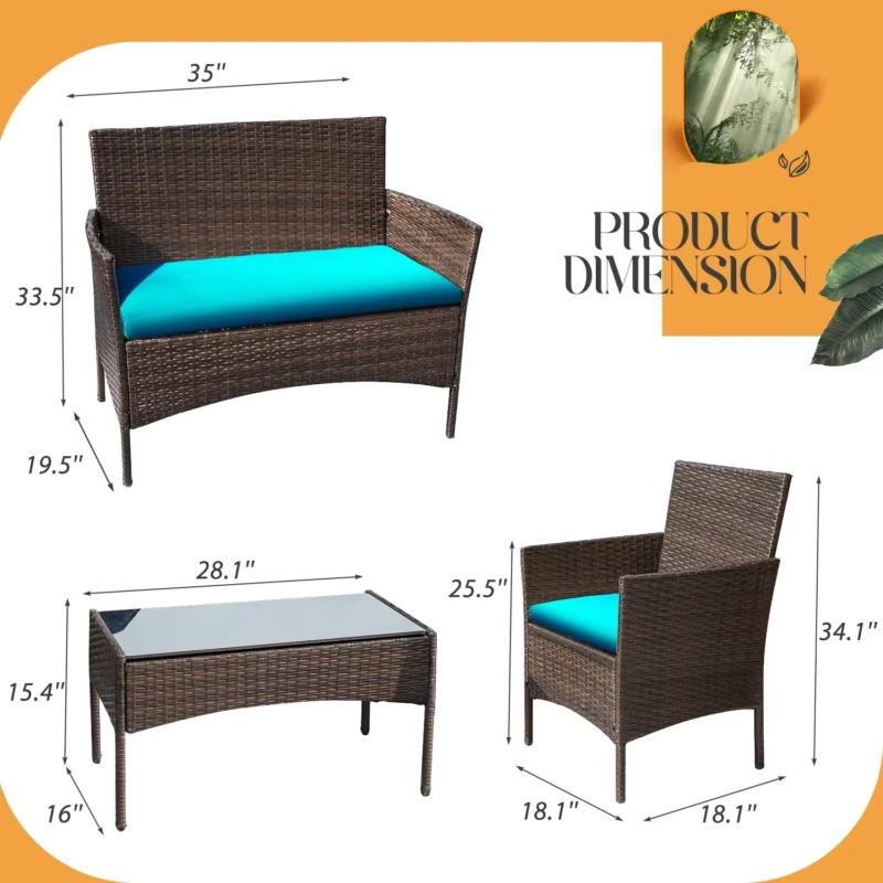 Lacoo 4 Piece Outdoor Patio Furniture PE Rattan Wicker Table and Chairs Set with Cushions, Blue - Image 5
