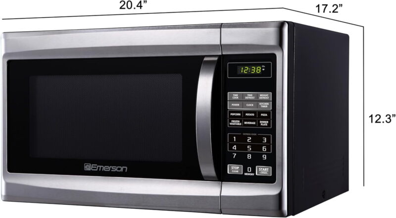 Emerson 1.3 Cu Ft 1000 Watt, Touch Control Microwave Oven, Stainless Steel/Black, MW1338SB - Image 4