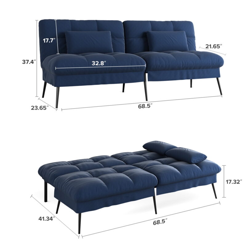 COMHOMA Cloud Comfort Convertible Futon Sofa Bed, Blue - Image 3