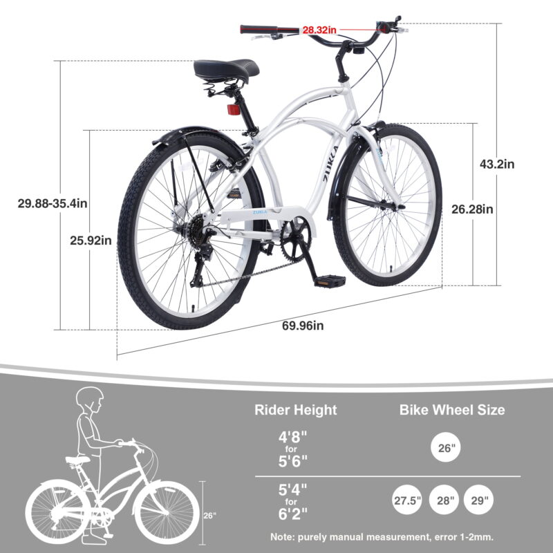 Aukfa 26" Cruiser Bike, 7 Speed Bicycle Hybrid Bikes for Women Girls Ladies,Purple - Image 6