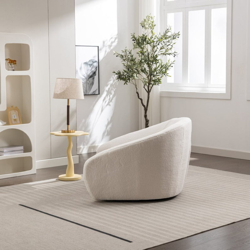 Roundhill Furniture Luzern Modern Boucle Upholstered Accent Chair, 360 Degree Swivel, White - Image 5
