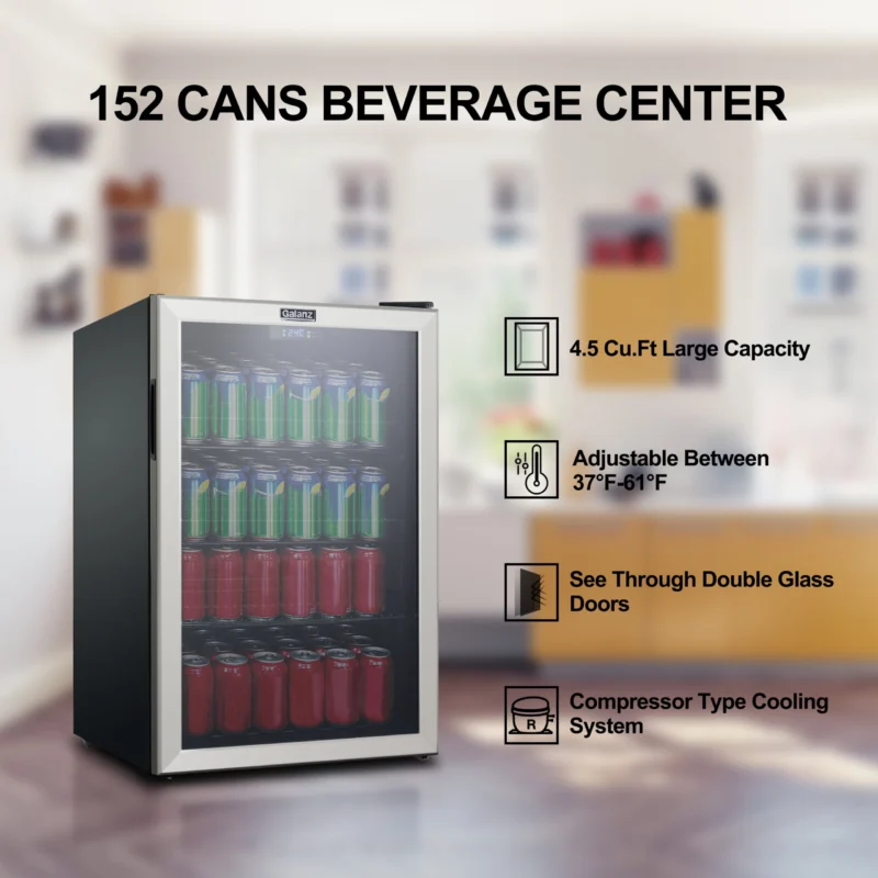 Galanz 4.5 Cu ft 152 Can Beverage Center Mini Fridge, Stainless Steel, New - Image 4
