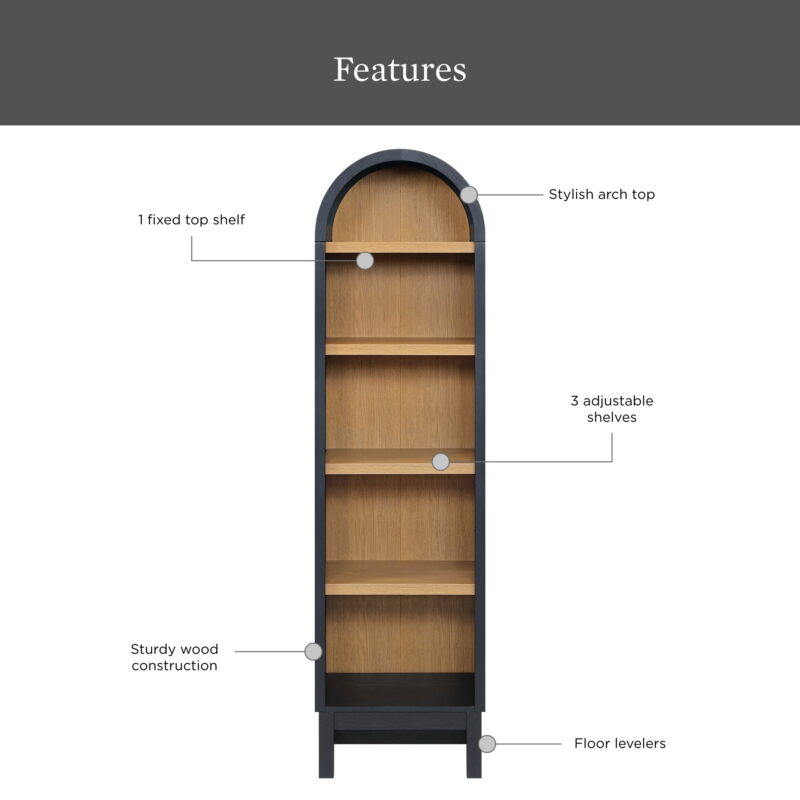Better Homes & Gardens Juliet Narrow Arch Bookcase, Rich Black Finish - Image 2