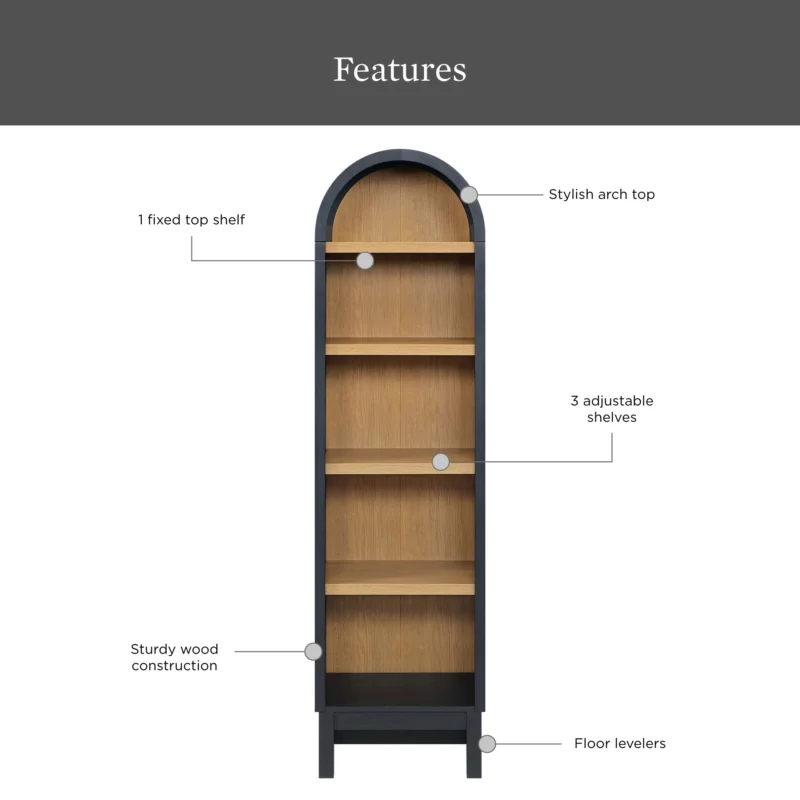 Better Homes & Gardens Juliet Narrow Arch Bookcase, Rich Black Finish - Image 2