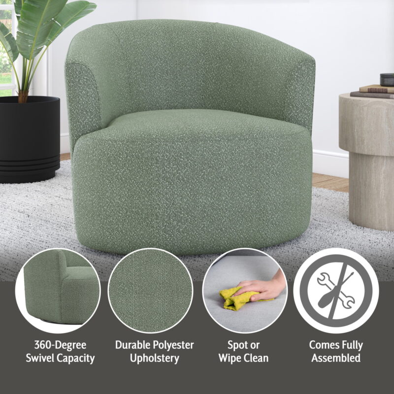 Mainstays Boucle Swivel Accent Chair, Olive - Image 2