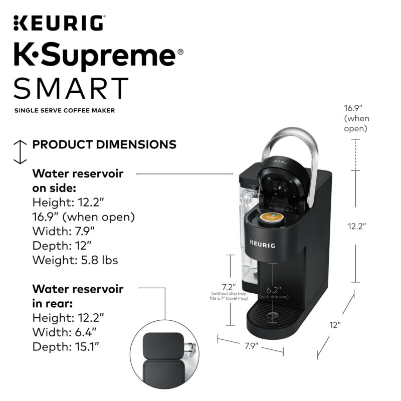 Keurig K-Supreme SMART Coffee Maker, MultiStream Technology, Brews 6-12oz Cup Sizes, Black - Image 6