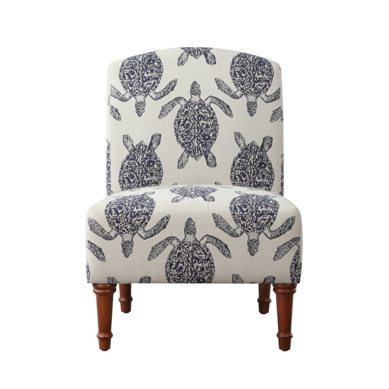 Linon Hawksbill Upholstered Turtle Print Armless Accent Chair in Blue & Cream - Image 2