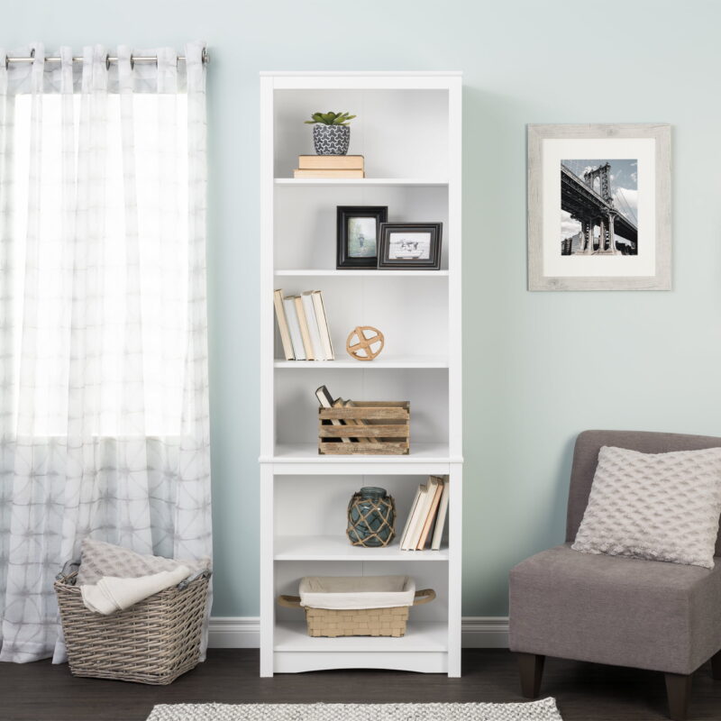 Prepac Home Office Modern 80" Tall Bookcase with Adjustable Shelves, White - Image 7