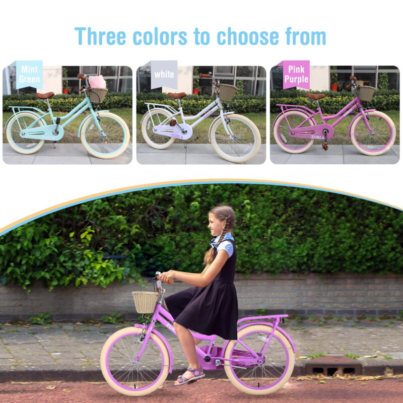 Aukfa 20 inch Girl's Bikes with Basket, Children's Bicycle for 7-10 Years Old Kids, Purple - Image 5