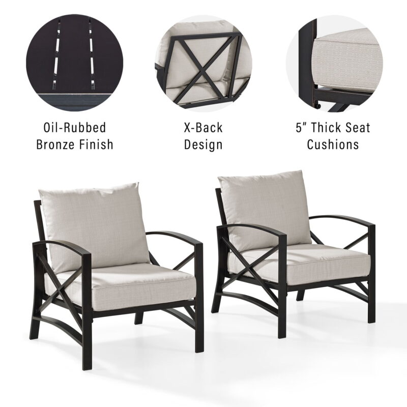 Crosley Furniture Kaplan Metal Fabric Arm Chair in Oil Bronze/Oatmeal (Set of 2) - Image 3