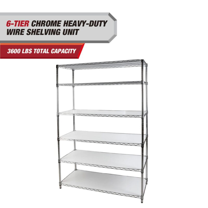Hyper Tough 6-Tier Wire Storage Shelves with Liners, 48" W x 18" D x 72" H, 3600 lb Load Capacity, Chrome - Image 2
