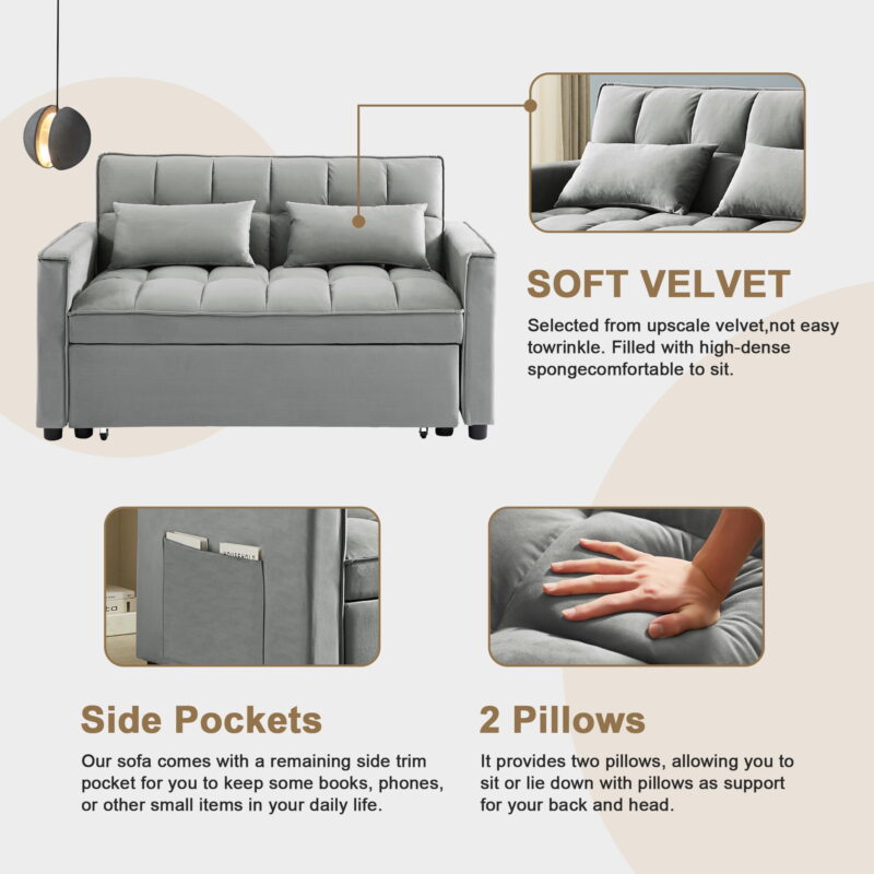 Momspeace Loveseat Convertible Sleeper Sofa Bed, Gray - Image 5