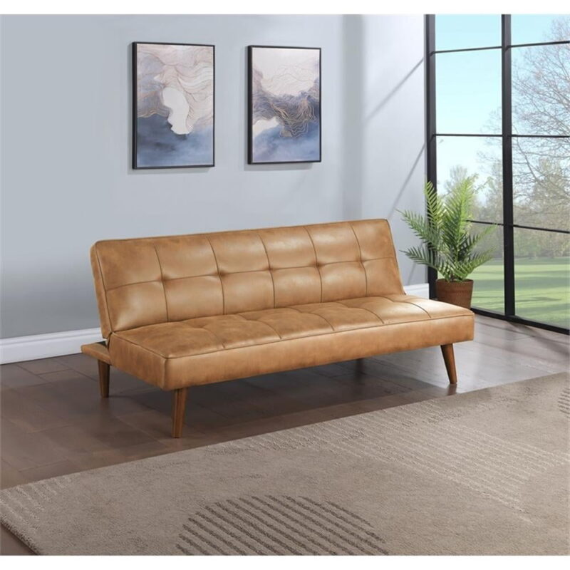 Coaster Jenson Faux Leather Tufted Convertible Sofa Bed Saddle Brown - Image 2