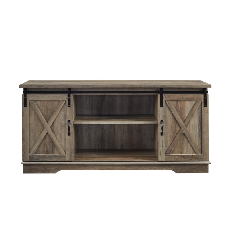 Walker Edison Sliding Farmhouse Barn Door TV Stand for TVs up to 65", Grey Wash - Image 2
