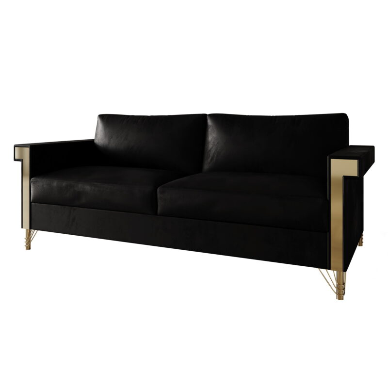 Castle Place Comtemporary Glam Velvet Upholstered Sofa, Black - Image 3