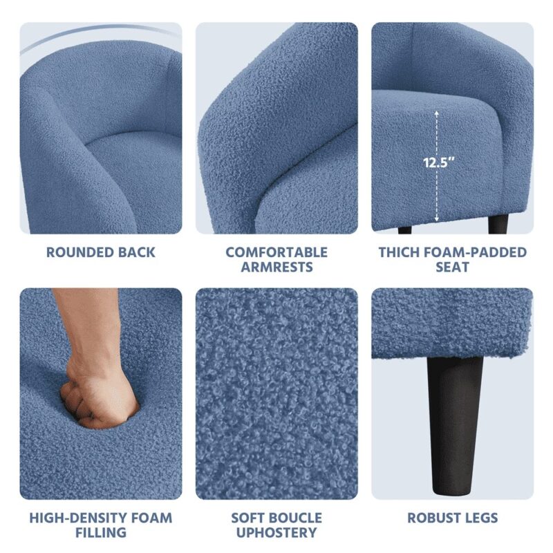 Renwick Set of 2 Boucle Upholstered Club Chair, Blue - Image 6
