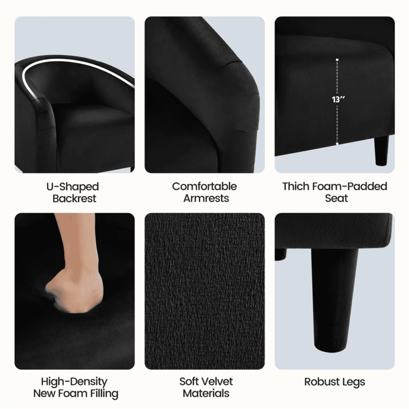 Renwick Modern Upholstered Accent Chair, Set of 2, Black Velvet - Image 6