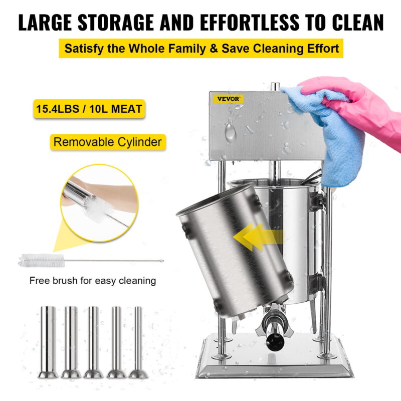 BENTISM 10L/22lbs Sausage Stuffer 2 Speed CE&SGS Standards Stainless Steel Vertical Sausage Maker - Image 4