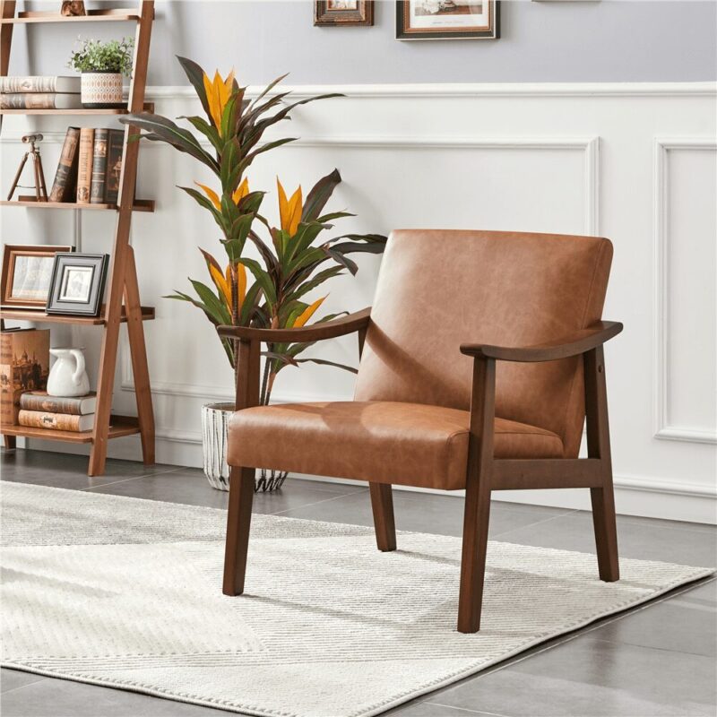 Renwick Mid-Century Modern Faux Leather Accent Chair, Set of 2, Brown - Image 4