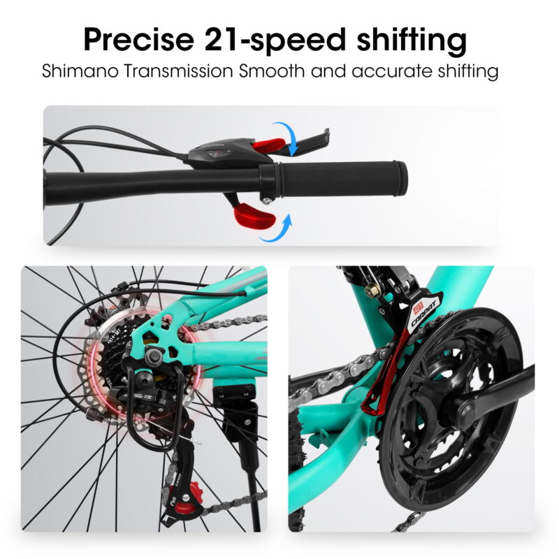 Aukfa 26 Inch Mountain Bike, 21-Speed Steel Frame Bicycle with Disc Brakes for Men Women, Blue - Image 3