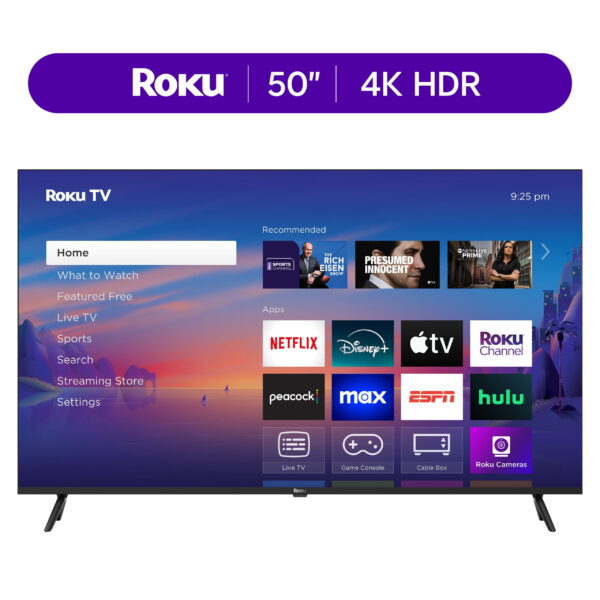 Roku Smart TV 2025 – 50-Inch Select Series, 4K HDR TV – Roku TV with Enhanced Voice Remote