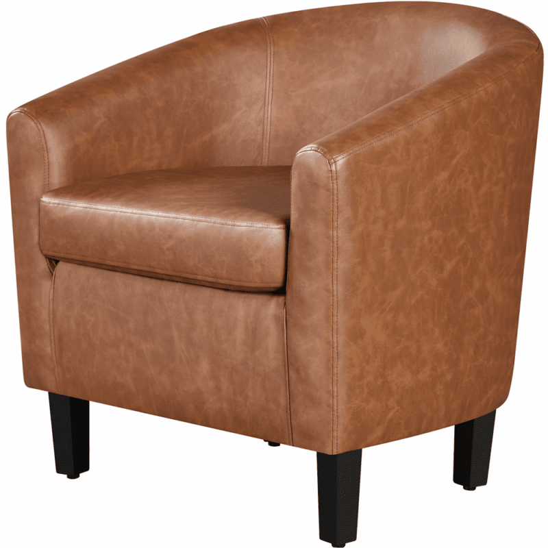 Renwick Faux Leather Barrel Accent Chair for Living Room, Set of 2, Brown - Image 3