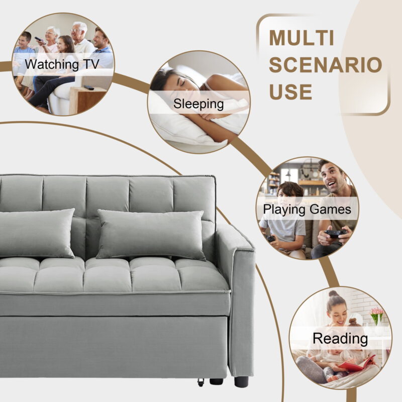 Momspeace Loveseat Convertible Sleeper Sofa Bed, Gray - Image 4