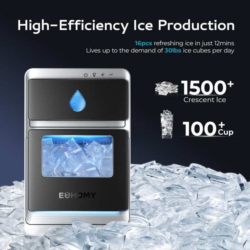 EUHOMY Crescent Ice Maker, 30Lbs/24H, Countertop LunaArc Ice Machine with Auto Cleaning, Slow Melt Ice - Image 5