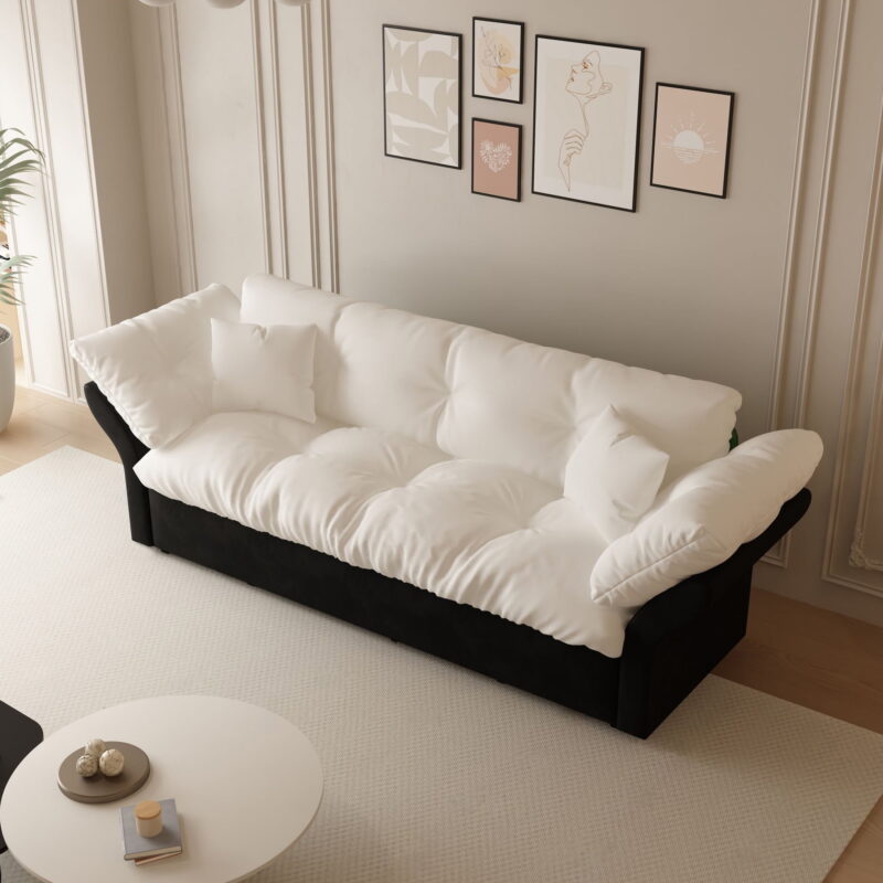 Aukfa 74.8" Queen Pull Out Sofa Bed, Convertible Loveseat Sleeper Sofa Couch with 2 Pillows, Tufted, Beige - Image 7