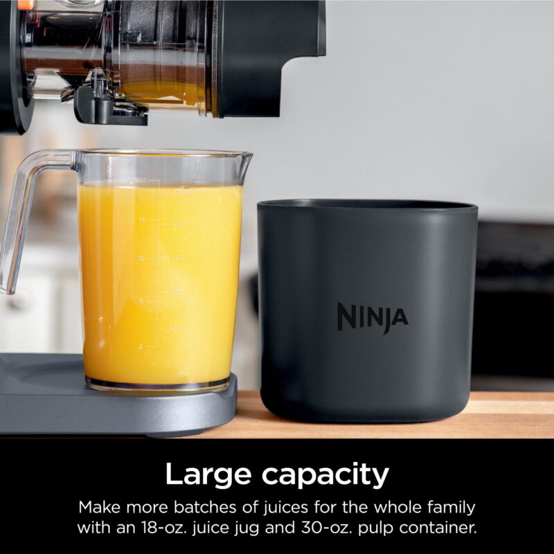 Ninja NeverClog 150 Watts Cold Press Juicer with 18oz Jug, 30oz Pulp Container, 2-Speed, Compact - Image 4