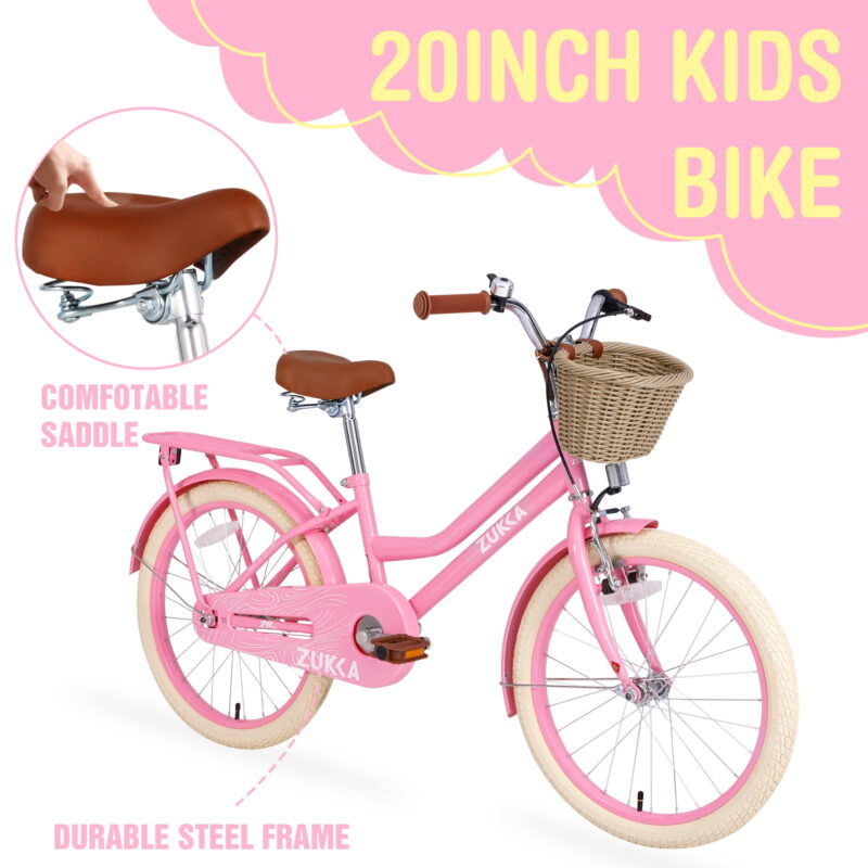 Aukfa 20 inch Girls Bikes, Beach Cruiser Bike Children's Bicycle with Basket for Girls Youth, Pink - Image 2