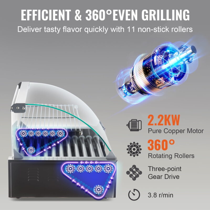 KFFKFF Backsplash Shelf 1650W Electric 30 Hot Dog 11 Roller Grill Cooker Machine - Image 5