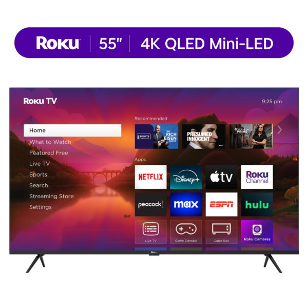 Roku Smart TV 2025 – 55-Inch Plus Series, 4K QLED Mini-LED TV – Roku TV with Enhanced Voice Remote