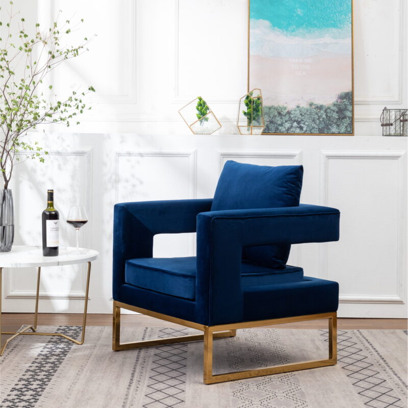 Roundhill Furniture Lenola Contemporary Upholstered Accent Arm Chair, Blue - Image 5