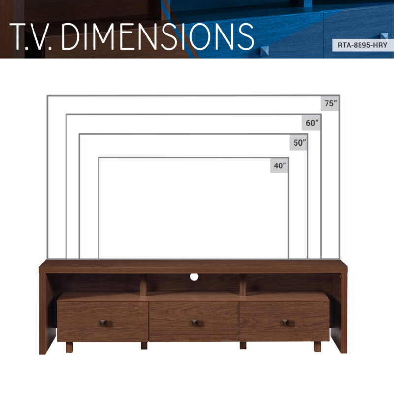 Techni Mobili Elegant Modern TV Stand for TVs up to 75" with Storage, Wood-like Finish, Hickory Brown RTA-8895-HRY - Image 5
