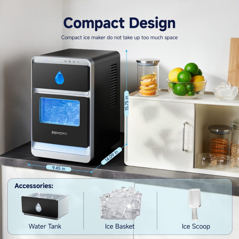 EUHOMY Crescent Ice Maker, 30Lbs/24H, Countertop LunaArc Ice Machine with Auto Cleaning, Slow Melt Ice - Image 4