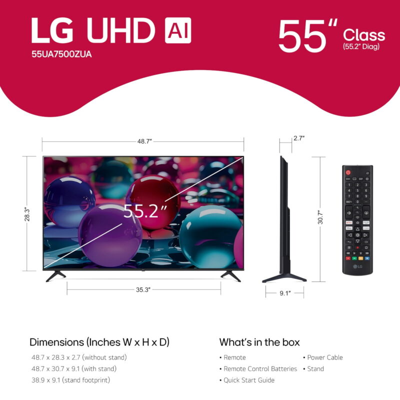 LG 55" 4K UHD UA75 AI Smart TV, 55UA7500 - Image 7
