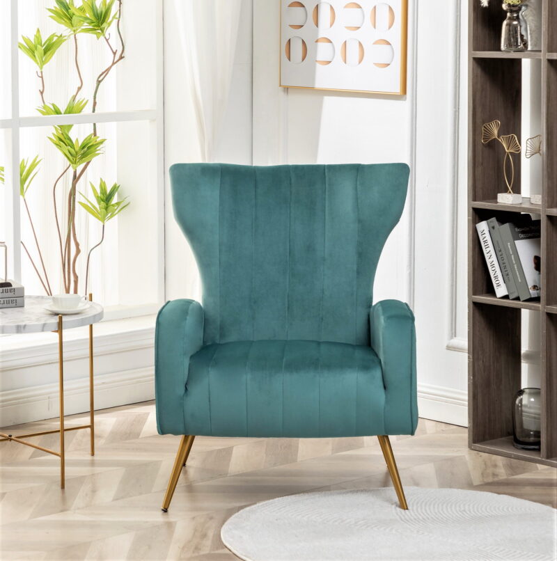 US Pride Furniture Kaleigh 27.56"W Velvet Living Room Sofa Chair with Metal Legs, Teal - Image 3