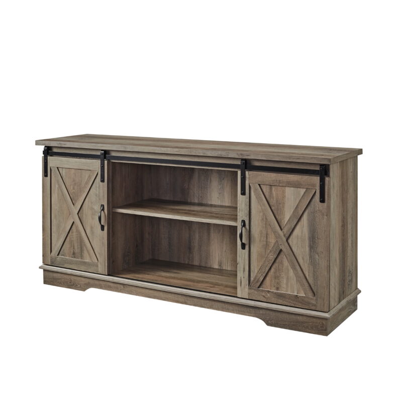 Walker Edison Sliding Farmhouse Barn Door TV Stand for TVs up to 65", Grey Wash - Image 4