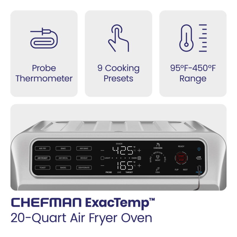 Chefman 12-in-1 Air Fryer Oven Combo w/ Probe Thermometer, 20 Qt Capacity - Stainless Steel - Image 3