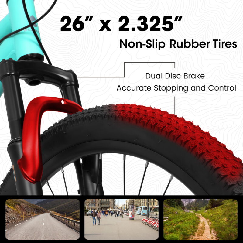Aukfa 26 Inch Mountain Bike, 21-Speed Steel Frame Bicycle with Disc Brakes for Men Women, Blue - Image 4