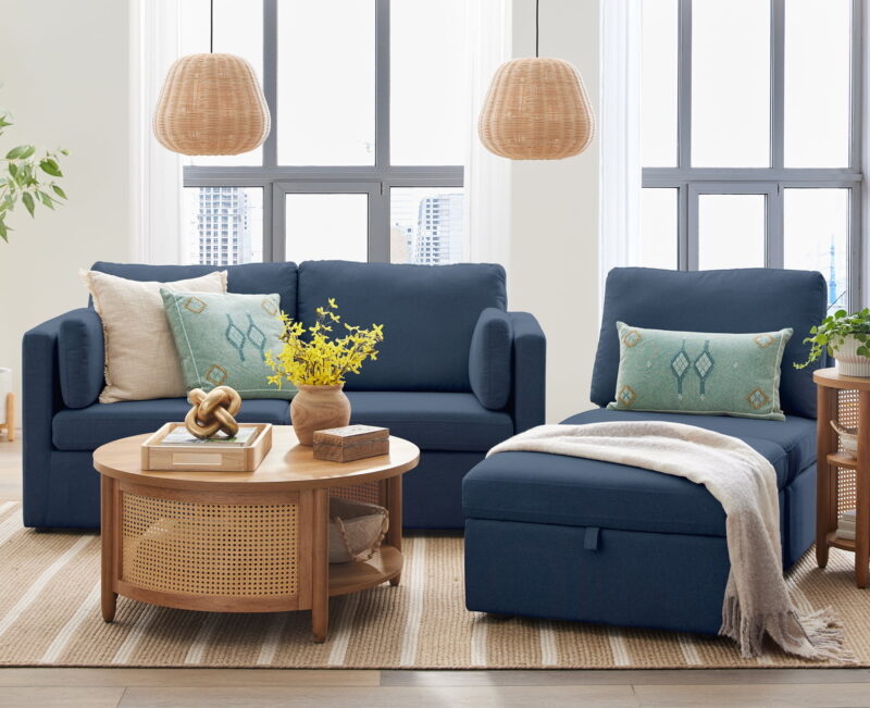 Better Homes & Gardens Modular Sectional Sofa with Storage Ottoman, Blue - Image 2