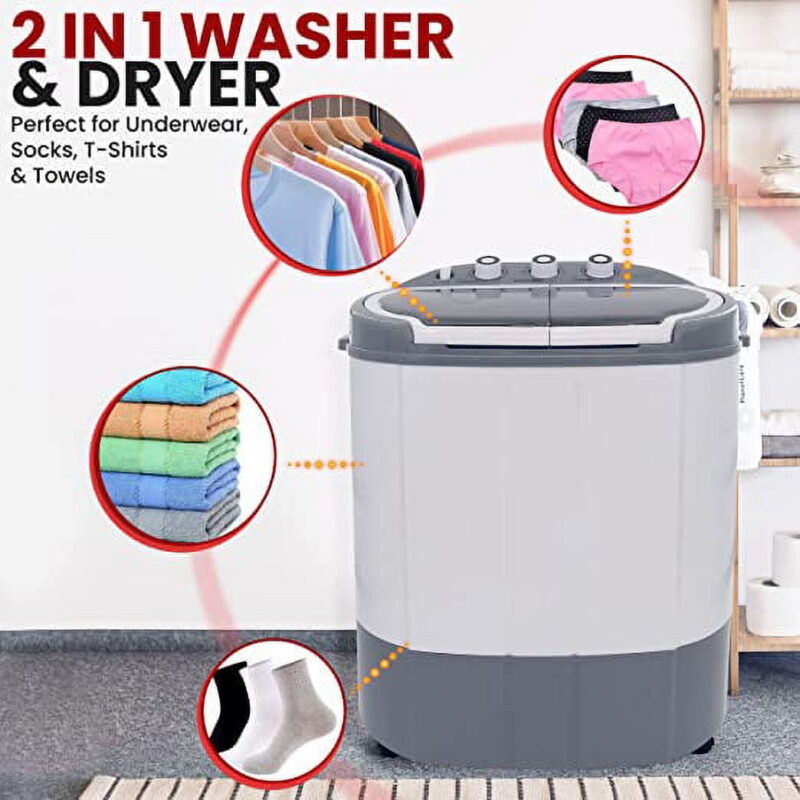 Pyle Pure Clean 110 Volt 2 in 1 Compact and Portable Washer and Dryer, Gray - Image 6