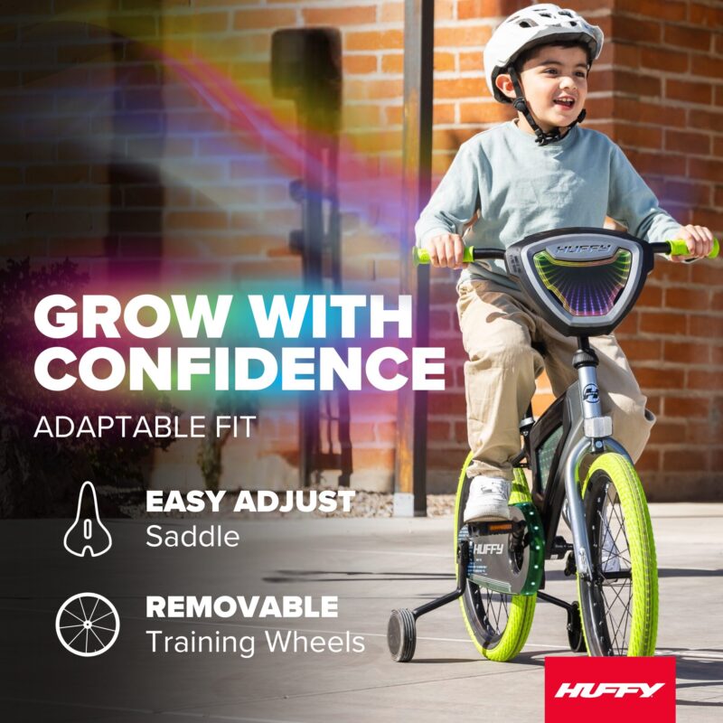Huffy 18" Electro-Light Kids' Bike, Fits Riders 3'6" - 4'1", Grey/Green, Kids, Unisex - Image 4