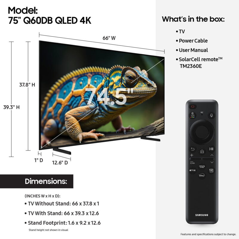 SAMSUNG 75" Class Q60DB QLED 4K Smart TV QN75Q60DBFXZA 2024 - Image 4