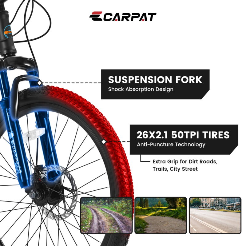 Aukfa 26 inch Mountain Bike for Men Women,Shimano 21-Speed Full Suspension MTB w/ Mechanical Disc Brake,High-Carbon Steel Frame,Blue - Image 2