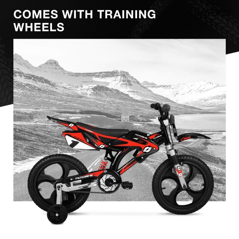 16" Hyper Moto Bike, 16" Mag Wheels, Training Wheels, Child Bicycle, Ages 5-7 Years, Black/Red - Image 5