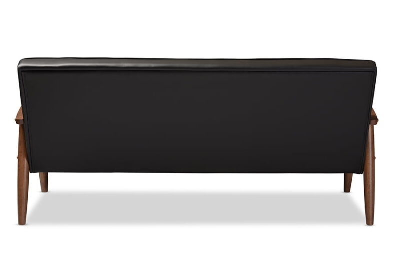 Baxton Studio Sorrento Mid-century Retro Modern Black Faux Leather Upholstered Wooden 3-seater Sofa - Image 5
