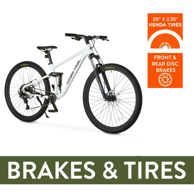 Ozark Trail FS.2 Slalom Full Suspension Mountain Bike, 29" Wheels, Small Frame, Fits Riders 5'1" - 5'5", Off-White, Adult - Image 4